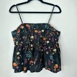 A New Day Tank Top Medium Women’s Black Floral Cropped Spaghetti Strap